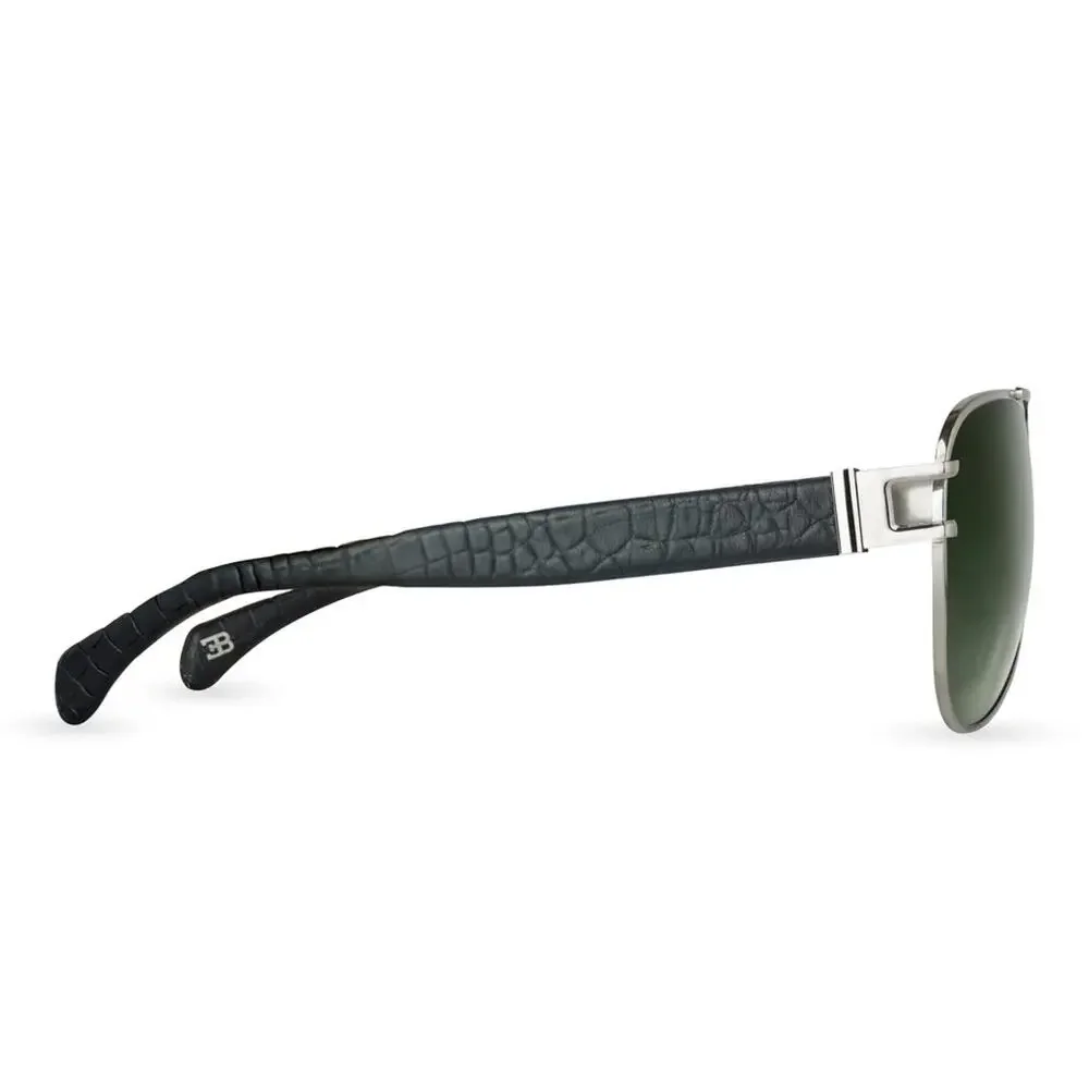 New! BUGATTI 11 SS Black and Sterling Silver Sunglasses Aviator Style, Authentic